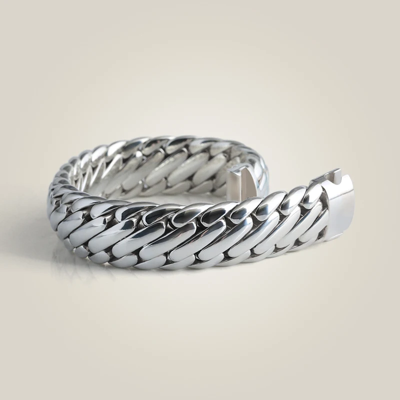 Custom 925 Sterling Silver Cuban Bracelet for Men Hip Hop Punk Fashion Jewelry with Personality Trend Silver Bangles