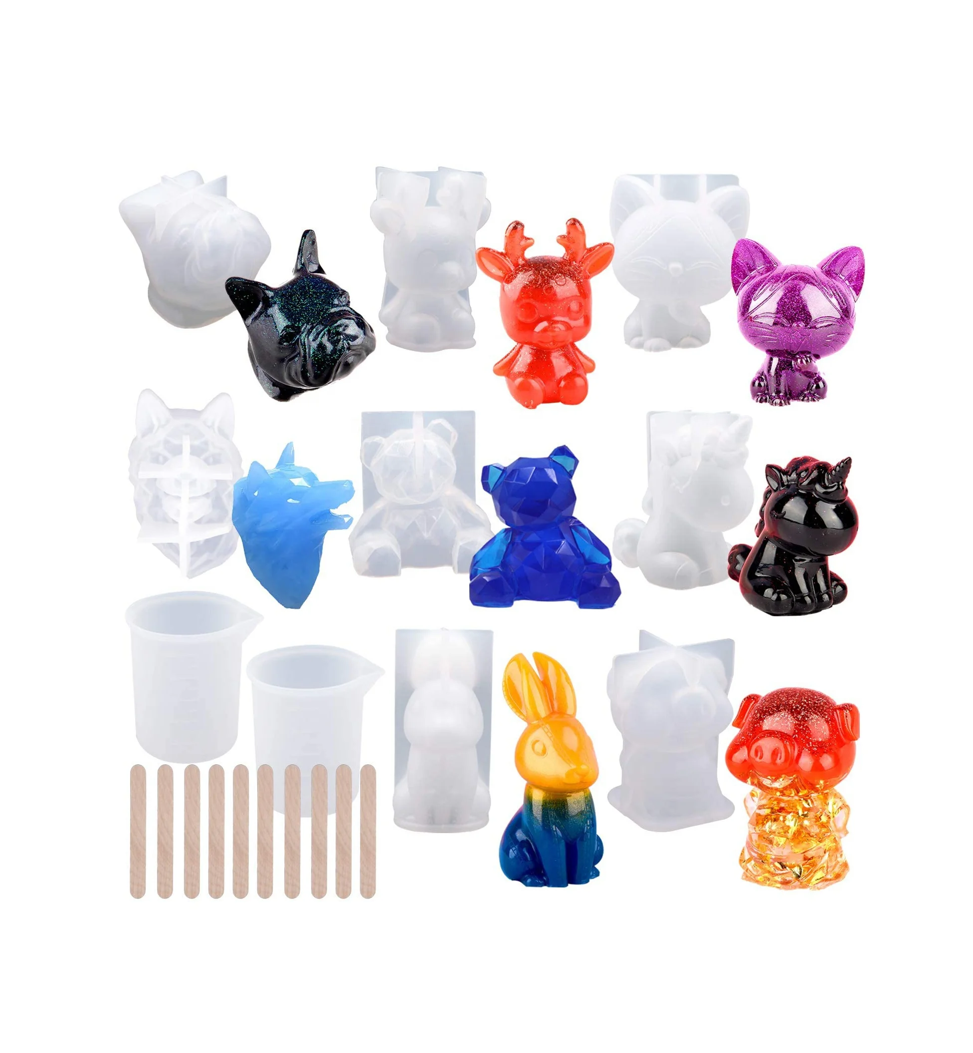 3D Animal Resin Mold Tools Set Resin Casting Molds Large Clear Unicorn Rabbit Cat Paw Epoxy Silicone Molds for Resin Craft DIY