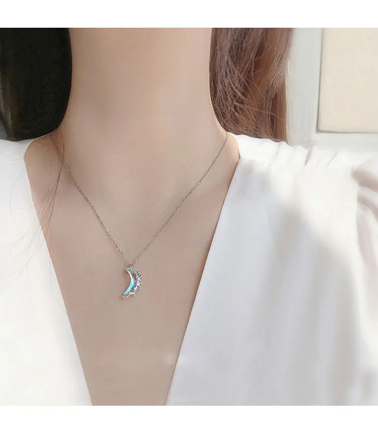 Модное ожерелье из стерлингового серебра S925 с кристаллами и Луной для