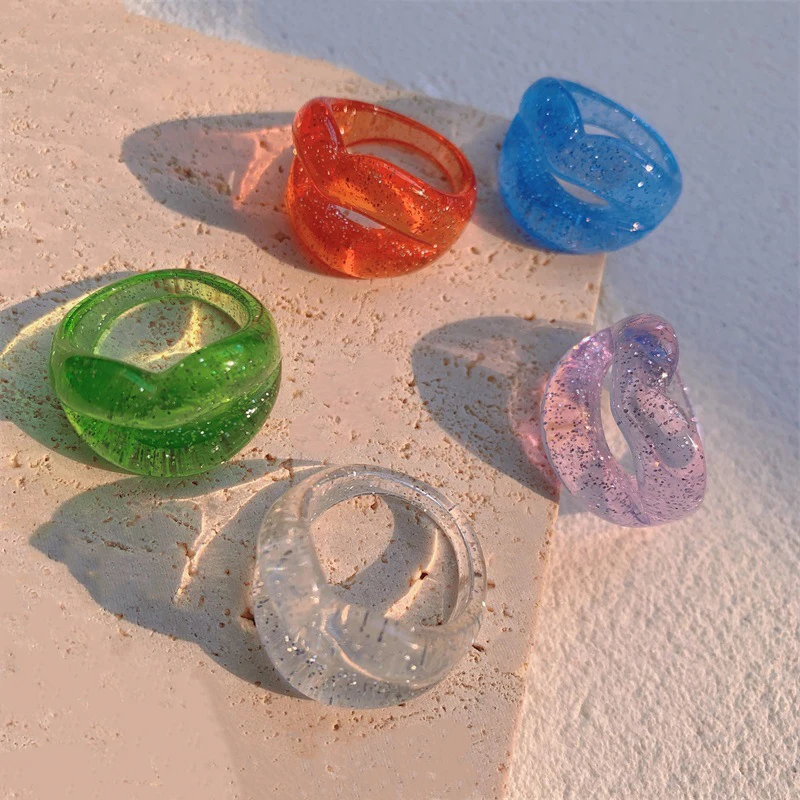New Fashion Lovely Mouth Acrylic Ring Geometric Colorful Glitter Lip Shape Ring Chunky Resin Women Finger Jewelry