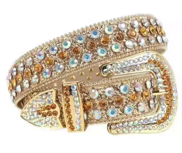 Luxury Western Rhinestone Belt Diamond Buckle High Quality Leather Fashion Crystal Jeans Belt For Women