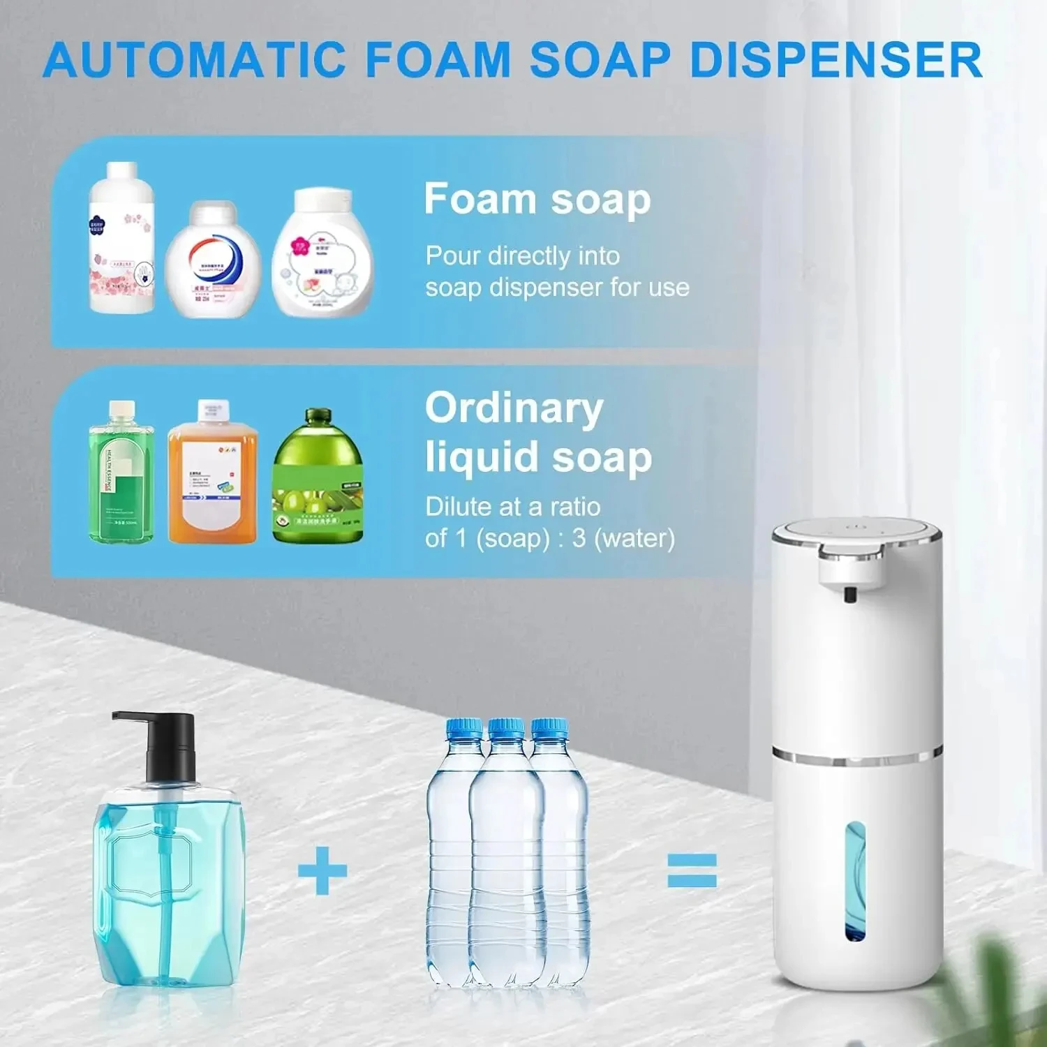 USB Charging Automatic Induction Foam Soap Dispenser Smart Liquid Soap Dispenser Auto Touchless Hand Washer for Kitchen Bathroom