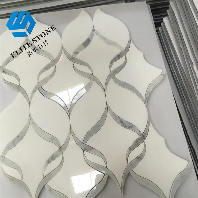 leaf shape mosaic tile white Marble waterjet Mosaic Tile Stone veneer kitchen backsplash Marble For Wall mosaico tiles sheet