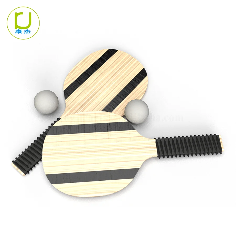 KJ Customized Solid Wood Natural Color Beach Racket Paddle Bat & Ball Set with Kids and Adults OEM LOGO Shape Style Combination