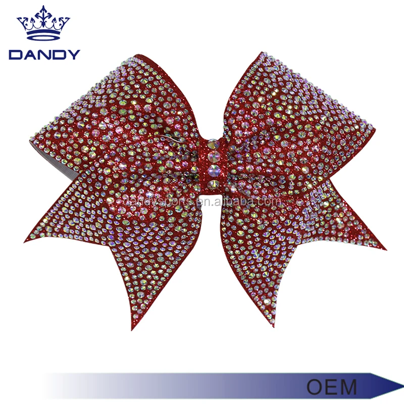 Dandy custom cheap glitter rhinestone cheer bow large hair bow for kids youth girls