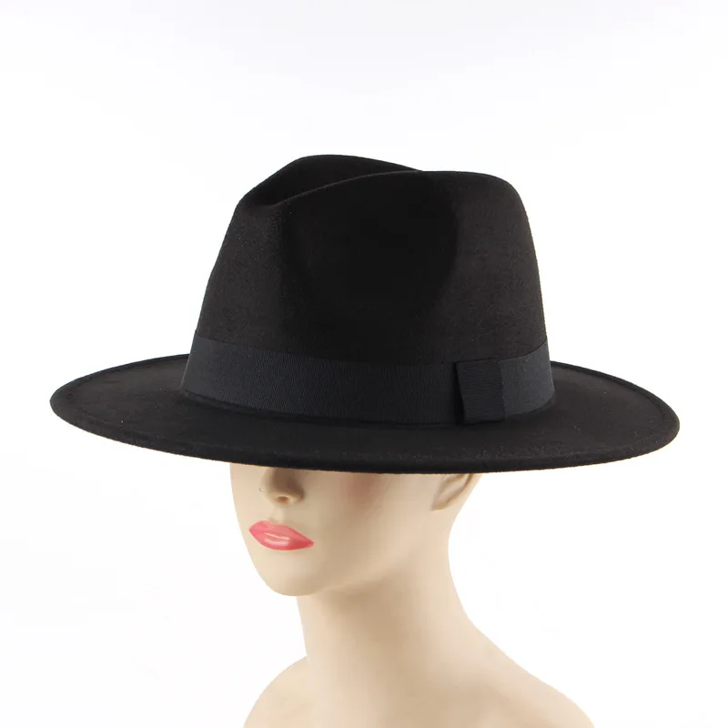 Handsome Black Felt Caps Whole Color Unisex Custom Logo Cowboy Panama Fedora Hat
