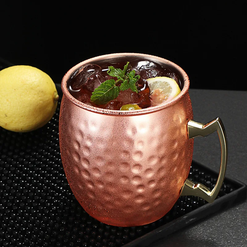 Wholesale 304 Stainless Steel Moscow Mule Cup Cocktail  Plated Copper Hammer Point Cup