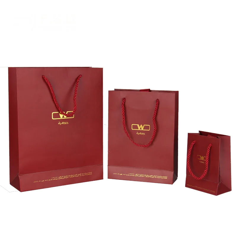 Wholesale Factory Custom Paper bag printing logo red portable bags with handle shopping clothing gift bag