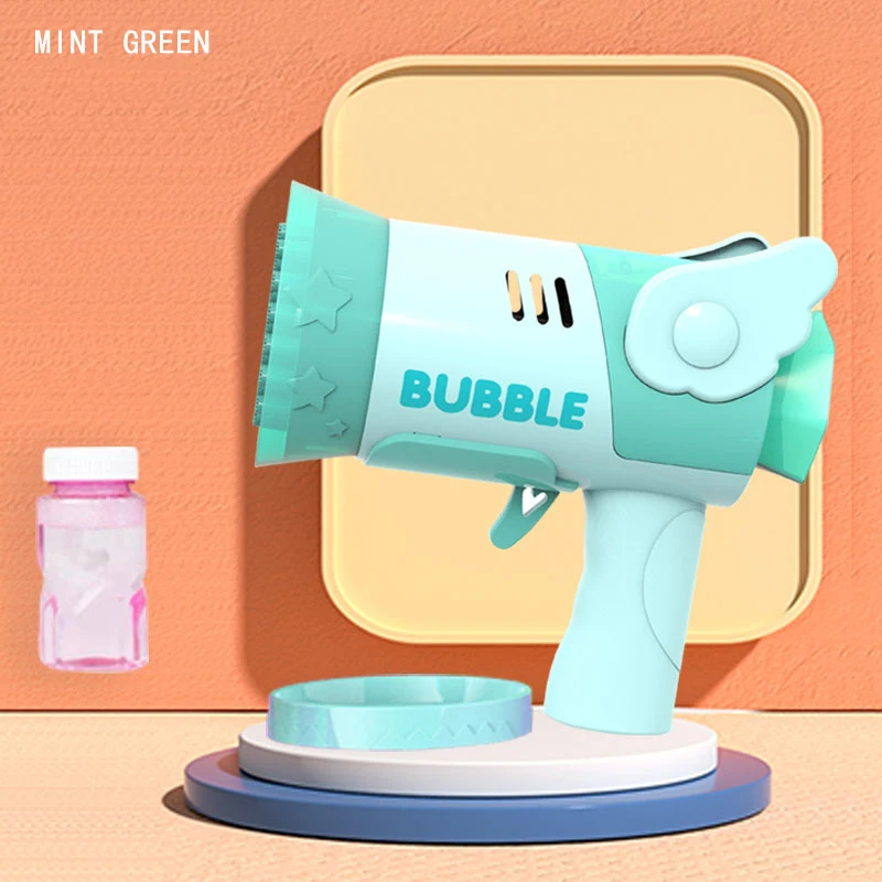 Attached Bottle Con Luz Led Blower Bazooka Machine Kids Automatic Toys Summer Soap W Bubble Gun With 41 Holes And Flash
