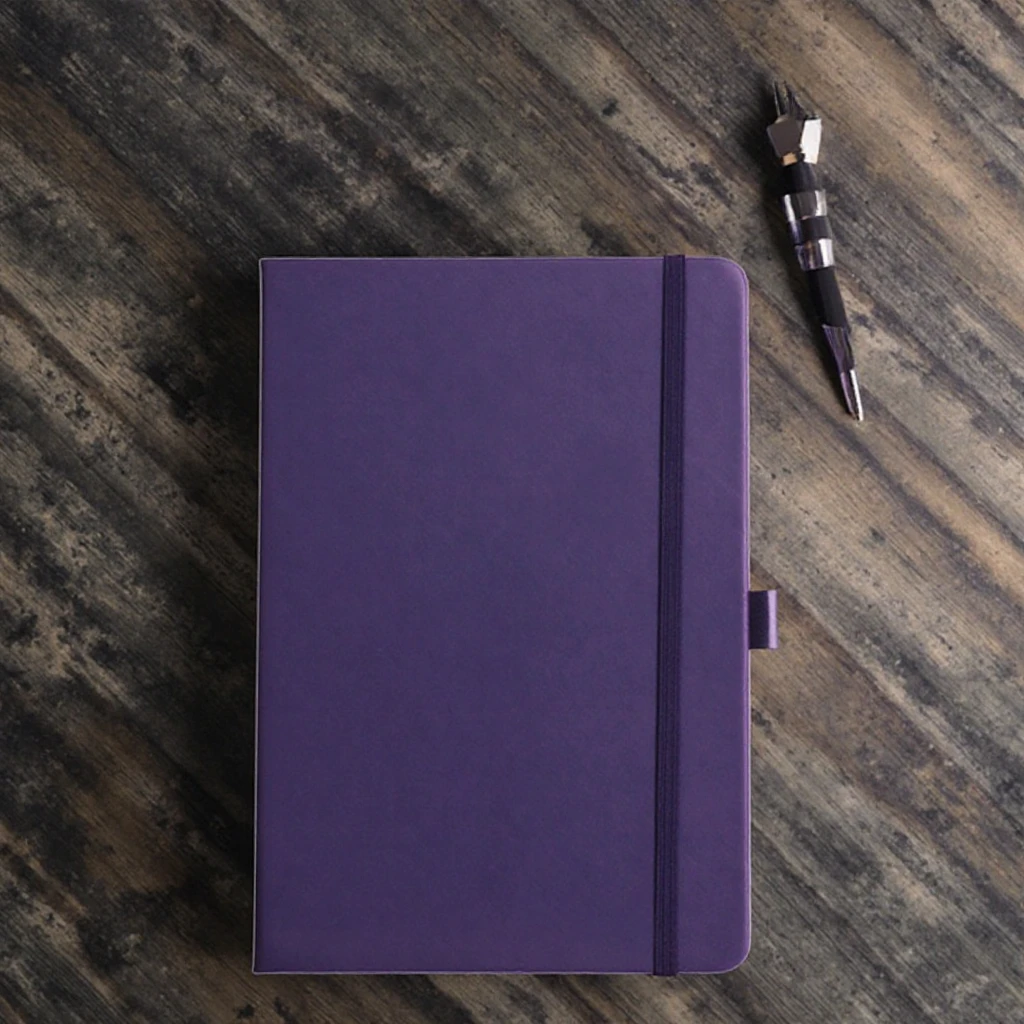 Wholesale Custom A5 Hard Cover Notebook PU Leather Diary and Journal with Elastic Band Purple Hardcover Gift Planner