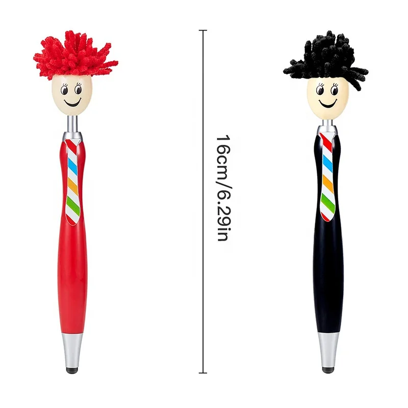 Cute cartoon character mr mop top ball point pen, mop topper pens with touch stylus pen
