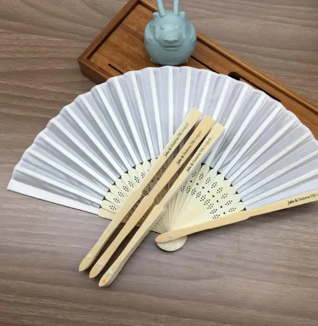 Cheap Ready to ship OEM custom logo printed wedding white silk bamboo hand fan