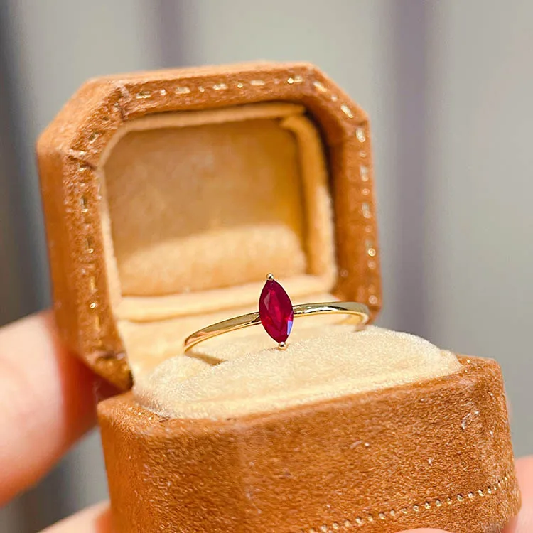 Xinfly Jewelry Design Minimalism 18k Real Gold Natural Ruby Gemstone Marquise Rings