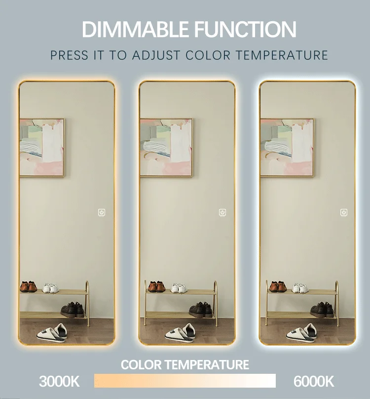 Decorative Luxury Gold Frame Mirrors Home Decor Wall Full Length Mirror Large Floor Mirror With Led Light