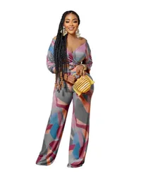 fall 2022 women clothing tie die long sleeves knotted crop top with wide leg pants colorful 2 piece pants set