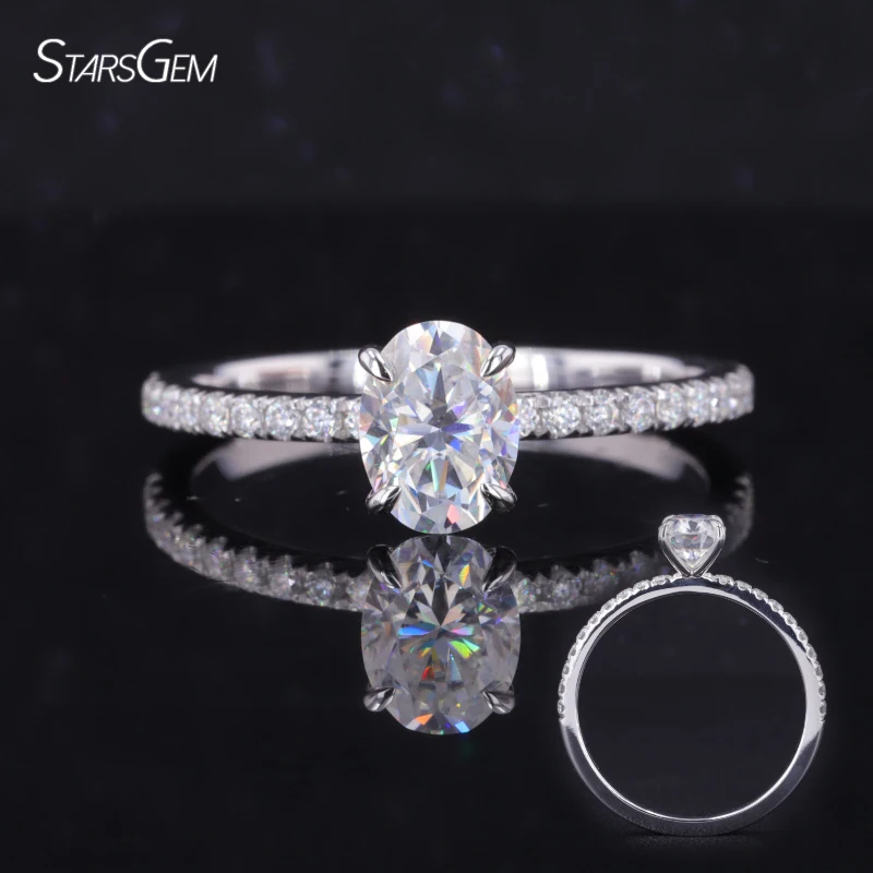Starsgem 1ct oval  E VVS1 lab diamond ring 14k white gold fancy jewelry engagement ring