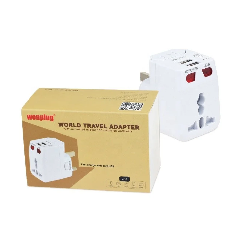 Wholesale Oem Customized White Smart 2 Usb Ports Electrical Plugs Socket Charger Universal Travel Adapters