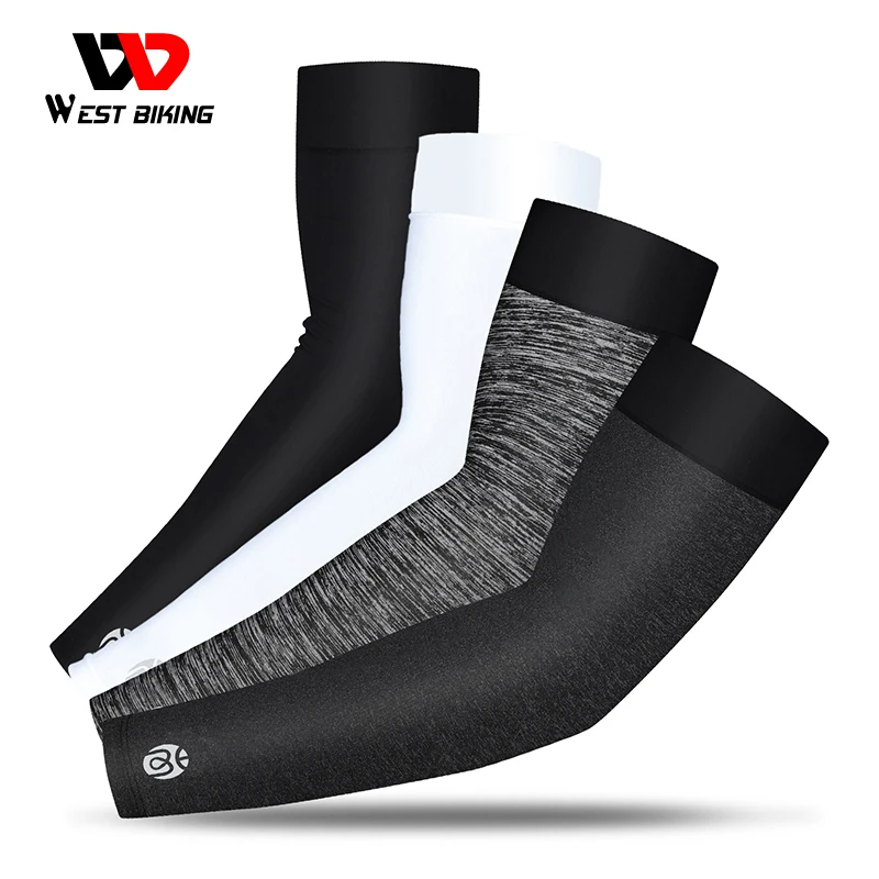 WEST BIKING Ice Silk Cycling Arm Sleeves Cool UV Protection Sun-proof Skin Compression Bike Bicycle Sports Basketball Arm Sleeve