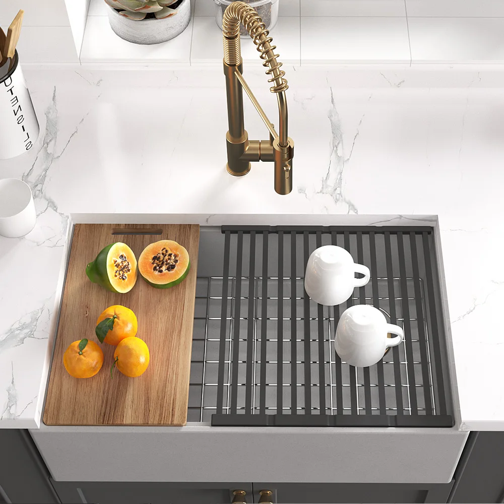Wholesale CUPC Rectangular Matte Cement Single Bowl Farmhouse Sink Apron Front Workstation Concrete Kitchen Sink