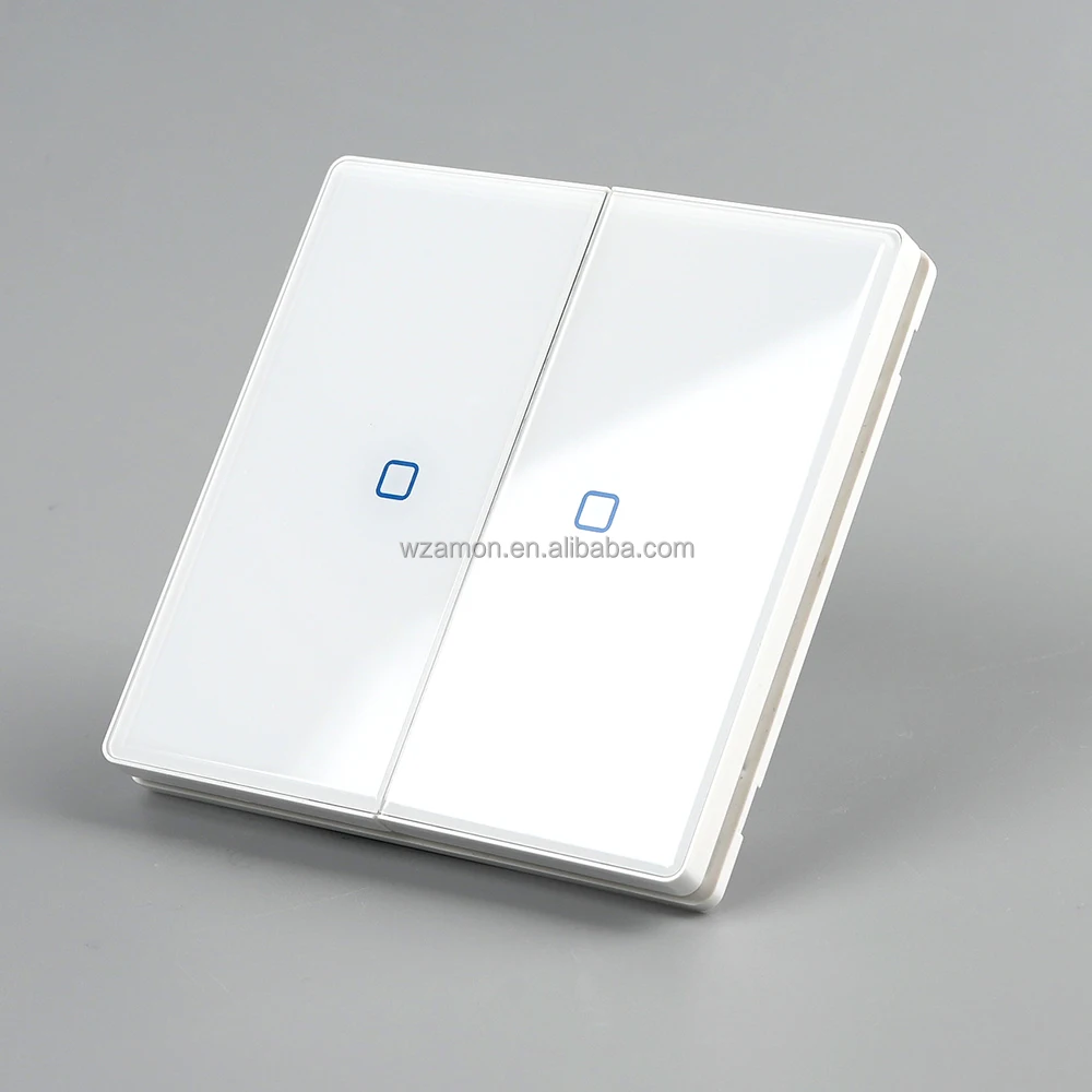 White Acrylic Glass Reset 2 Gang Switch House Power Light Electric Electrical Wall high quality switches