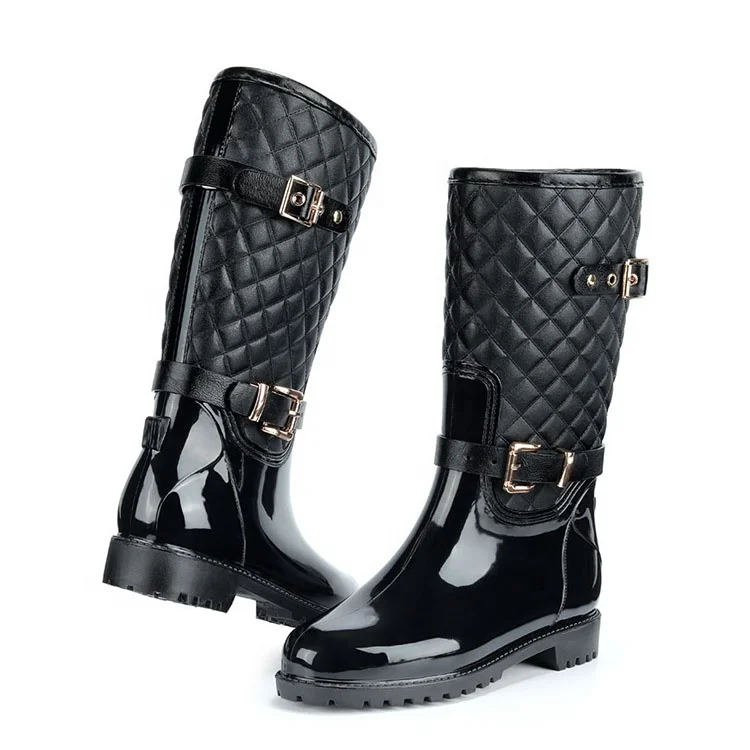 New Fashion Women Shoes Waterproof Adult Plastic Black Rain Boots For Women