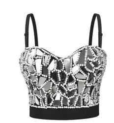 KYO Children Girl Shiny Sling Sequined Bra Top Short Top Plexiglass Nail Drill Stage Costume