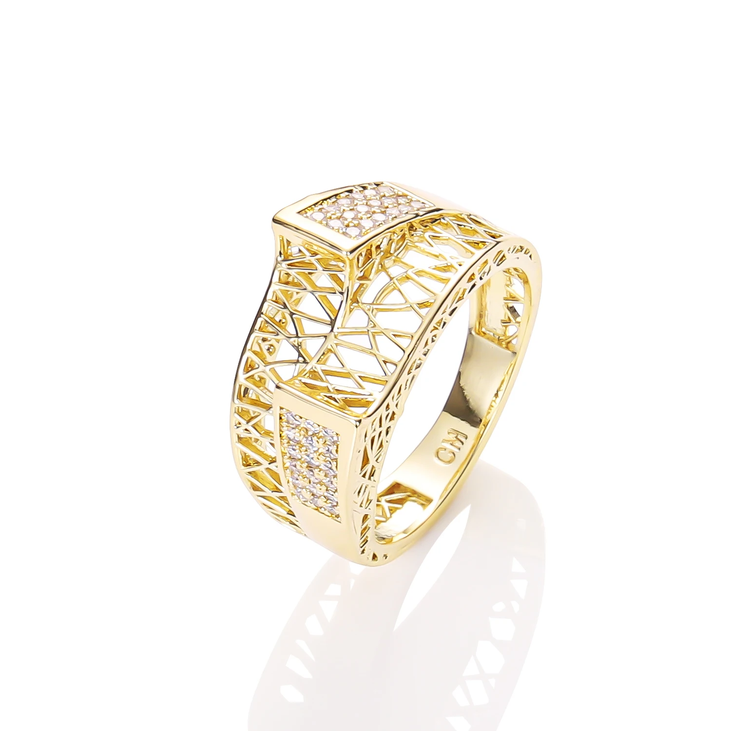 CM 14k Gold Jewelry Wholesale Arious New Styles 14k Gold Plated Zircon Rings Heart-shaped love Full Diamond Fashion Ring Woman