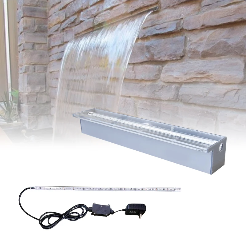 Acrylic Garden Wall Sheer Descent Indoor and Outdoor Water Fountain Blade  Water Curtain Pool Waterfall with Led Light