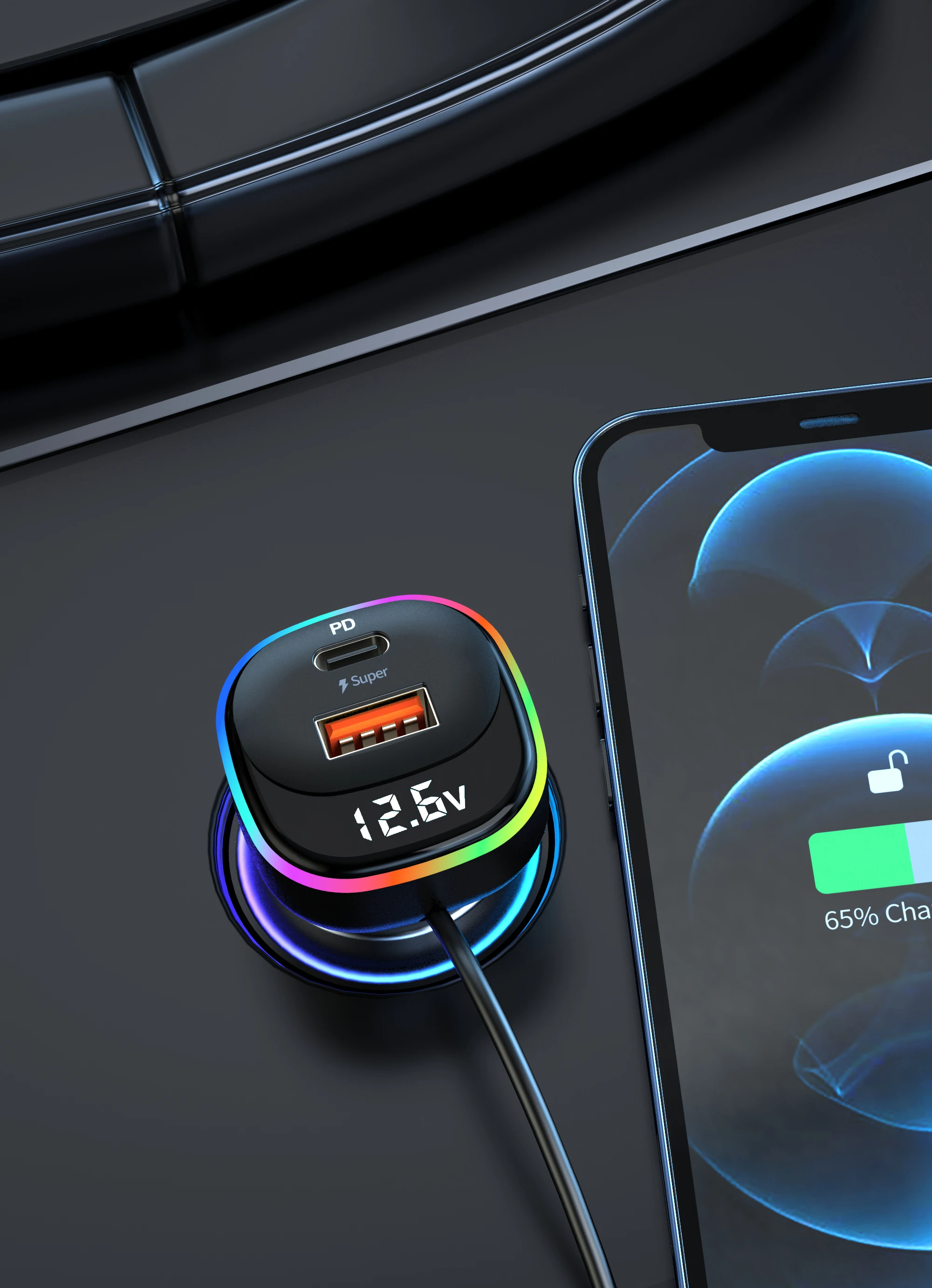 5-Ports USB Quick Car Charger 3.0 Back row Type-C laptop Mobile Phone Charger for iPhone Samsung Huawei PD Car Fast Charging