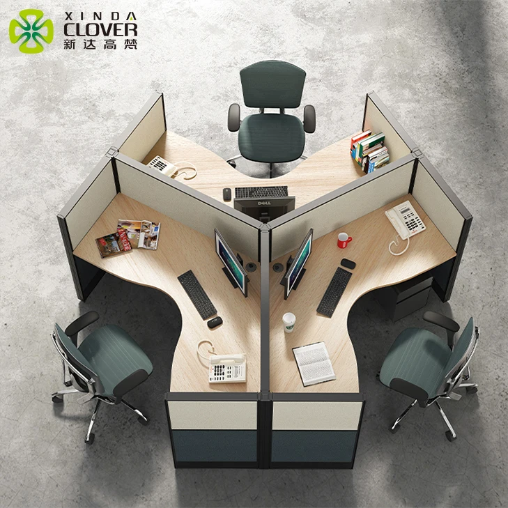 Modular Furniture y shape 3 ways partitions connection 120 degree cubicles office workstations for 3 person