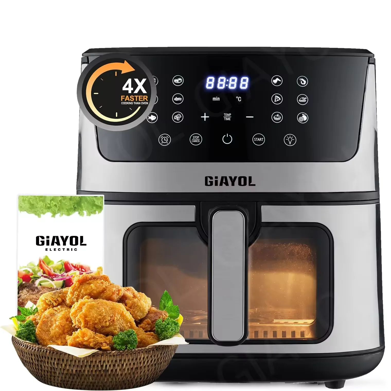 1800W most popular 8L visible factory price good quality window air fryer wifi control digital stainless steel air fryer