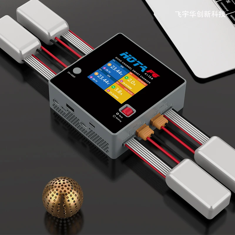 HOTA F6 QUAD-CHANNEL SMART Charger 10000W 4*15A For Lipo LiIon NiMH Battery with USB Type-C iPhone Samsung Charging