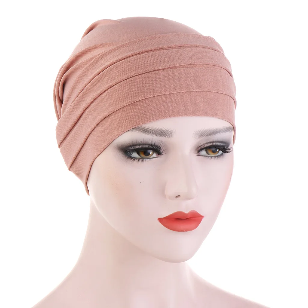 Newest Design Muslim Women Praying Hat Cap Knitted Crystal Hemp Muslim Solid Color Turban Hat