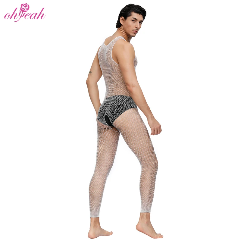 Оптовая продажа с длинным рукавом белые прозрачные сексуальные сетчатые мужские чулки