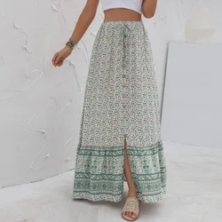Women Summer High Waist Button Up Skirt Casual Long Maxi Skirts Asymmetrical Skirt