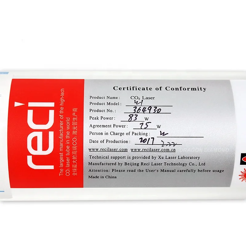 Reci co2 laser tube 75W 90W 100W 130W 150W for laser tube cutting machine