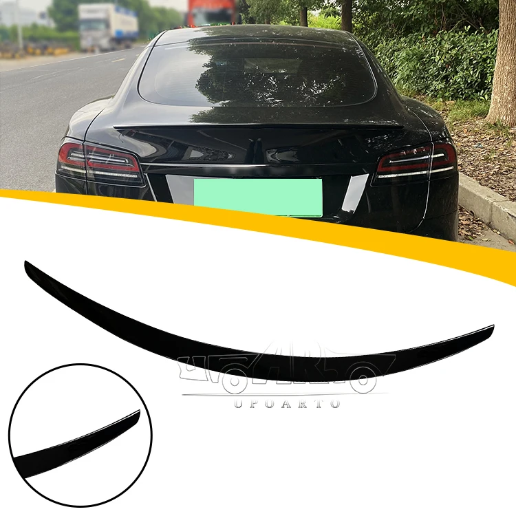 Haosheng Car Parts Factory R&D Produce ABS Carbon Fiber Rear Trunk Lip Plaid Rear Spoiler For Tesla Model S Models