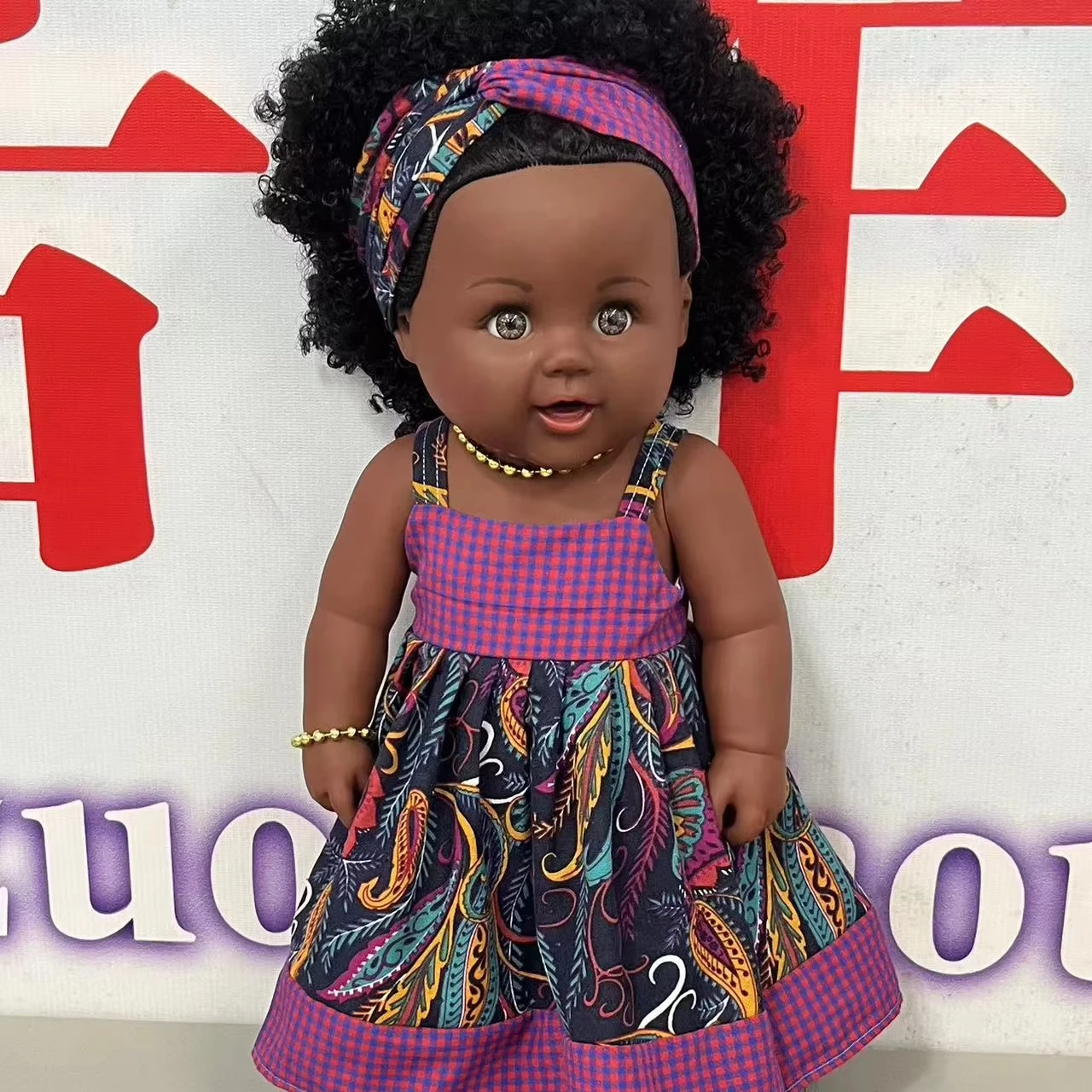 new year cute big eyes dolls for girls new dress black curly hair doll toys 19inch 48cm vinyl african ponytail black baby doll