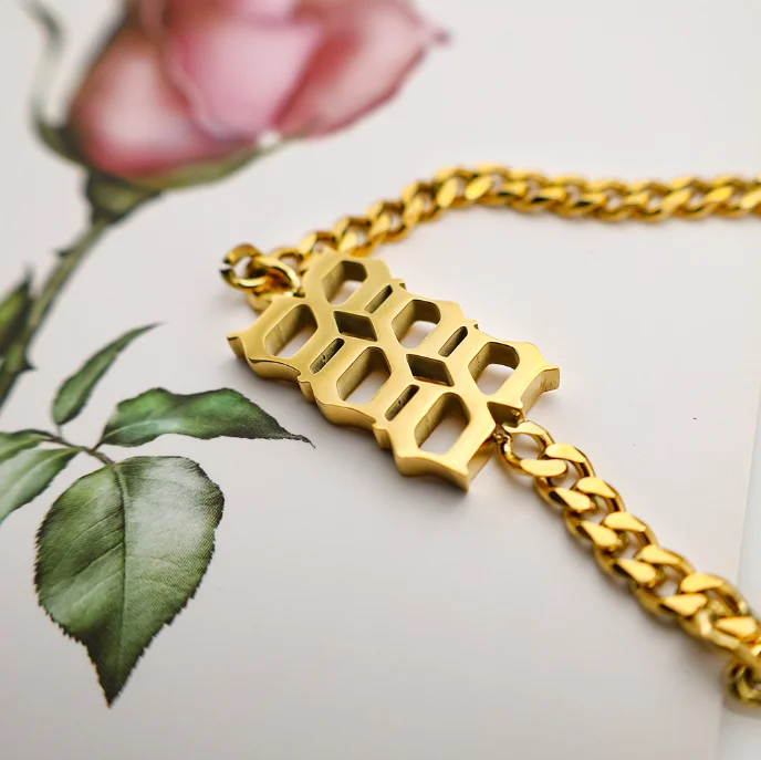 888 Roman Digital Necklace Wholesale Spice Personality 18K Gold Stainless Steel Hip Hop Cuban Chain Non-fade Sweater Chain