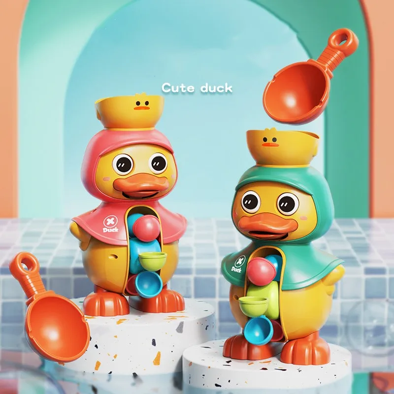 Duck Bathtub Toys with Rotatable Waterwheel/Eye,Bathroom Strong Suckers Water Scoop Fun Bath Toys for Toddlers Boys Girls