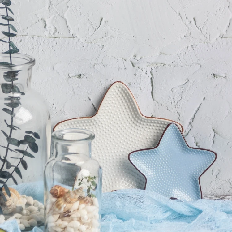 Household Mini Candy Snacks Serving Dish Ceramic Tableware Restaurant Ocean Irregular Shape White And Blue Plate