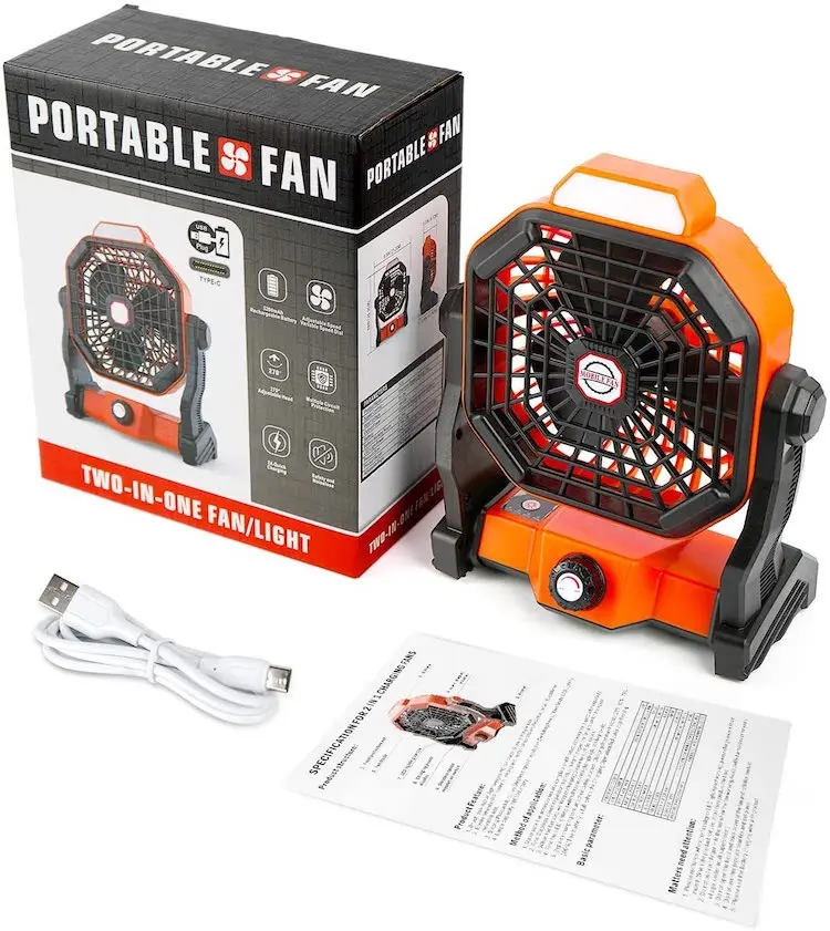 SRL X20 Portable Mini Fan Rechargeable 5200mAh Operated 3 Level 5V 2A Brightness LED Tent Fan Suitable for Outdoor Camping