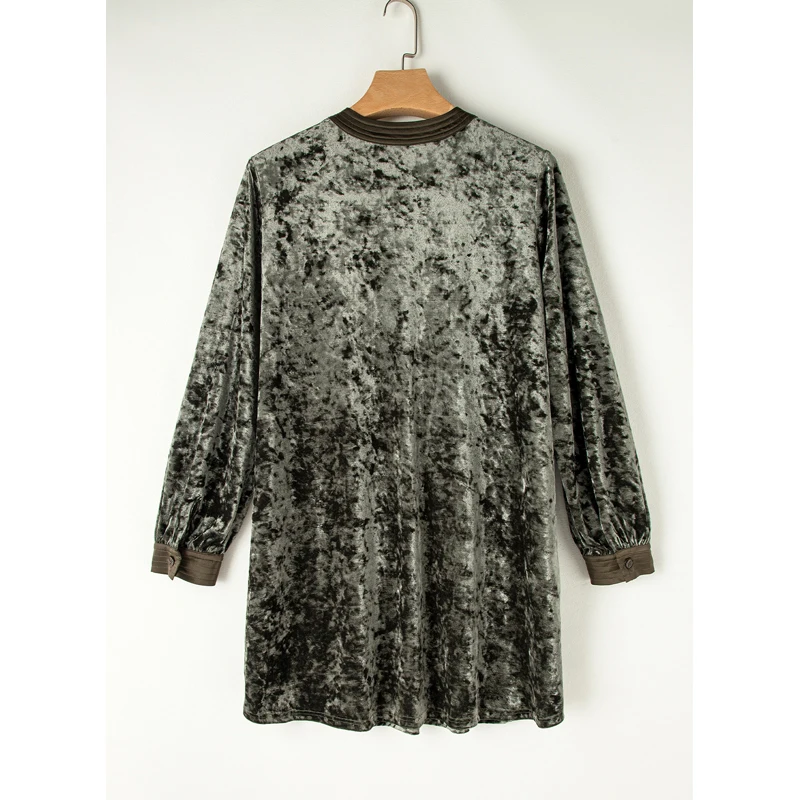 Dear-Lover OEM ODM Wholesale Fashion New Elegant Loose Long Sleeve V Neck Mini Short Casual Velvet Dresses Women