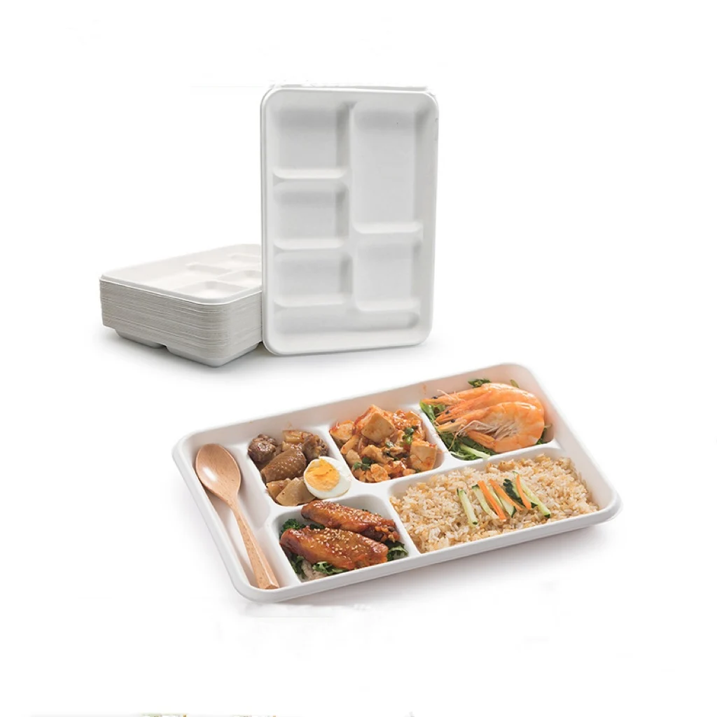 Bagasse Pulp Bamboo Pulp Disposable Tableware Six Tray Environmentally Friendly Degradable and compostable plates