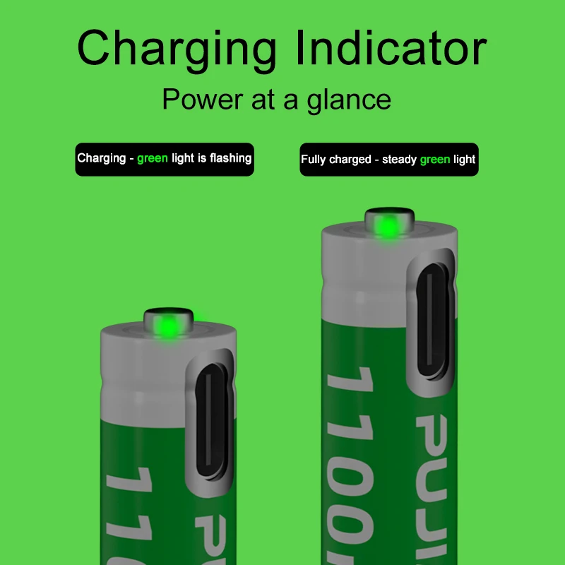 PUJIMAX  Type-C Rechargeable LI-ion Smart Chip Controller Battery set with 4 pcs 1100mwh Battery 3A 1.5V and 4 in 1 USB-C Cable