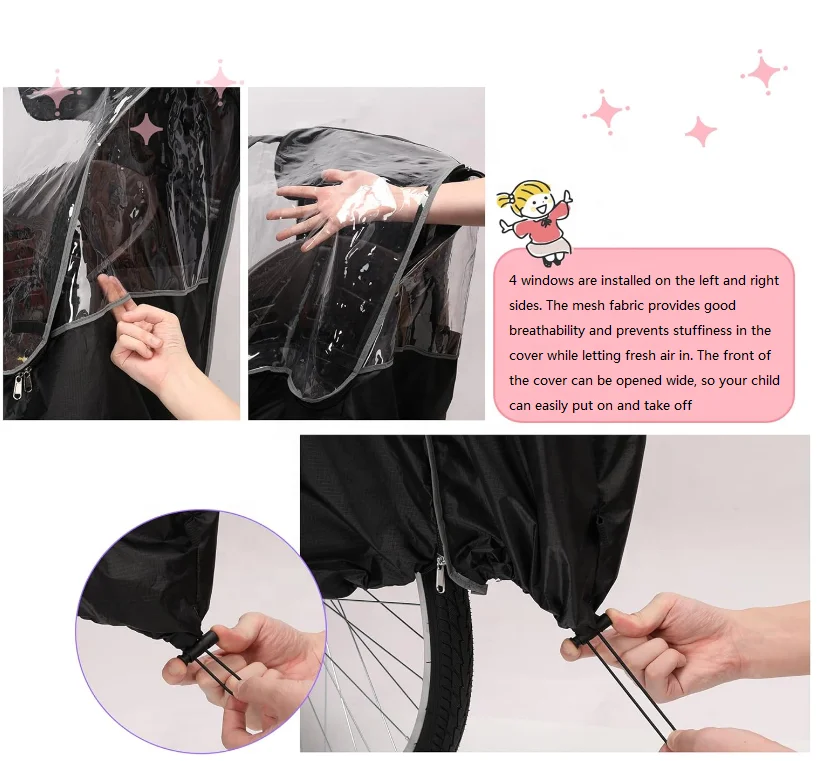 600D Nylon Increased Durability Spacious Easy to Get In and Out Cold Rain Protection Bicycle Back Child Seat Rain Cover