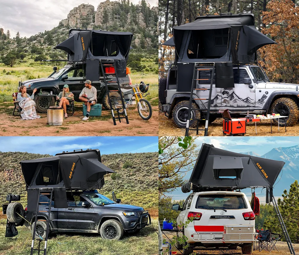 SAN HIMA 4 Person Aluminum High Hard Shell Roof Top Tent Car Rooftop Tent For 4x4 Off-Road Camper Camping