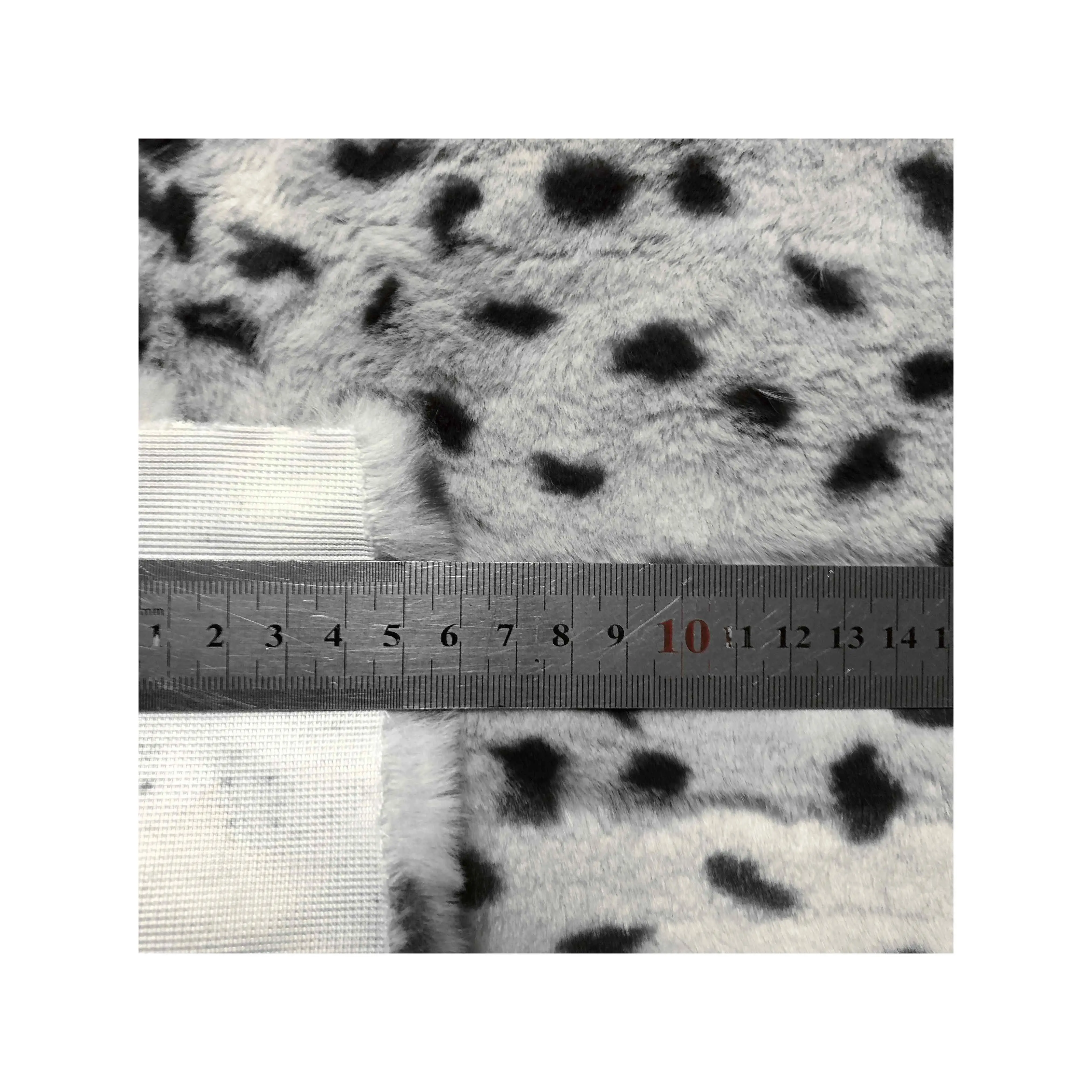 Black And White Tan Spots Leopard Print Faux Fake Rabbit Fur Fabric For Costume Fancy Coat