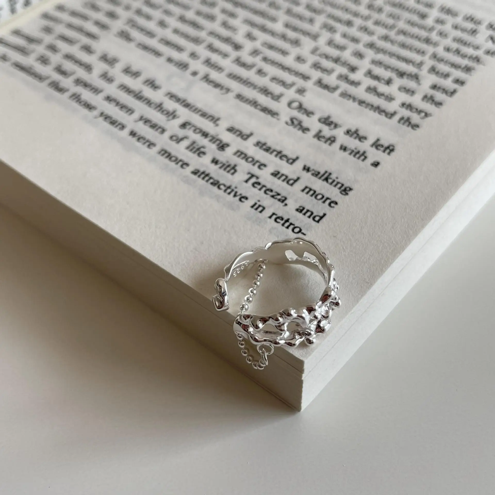 VIANRLA 925 sterling silver open dedicate ring with ball chain for women