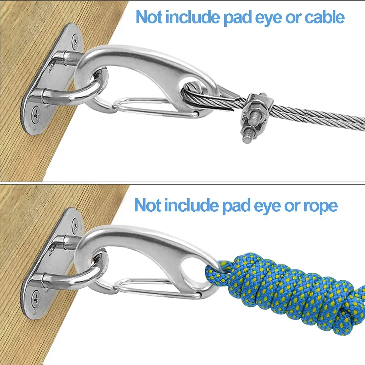 Heavy Duty Snap Rope Carabiner Hook 316 Stainless Steel Spring Snap Hook Clip Marine Grade Anchor Clips for Rope